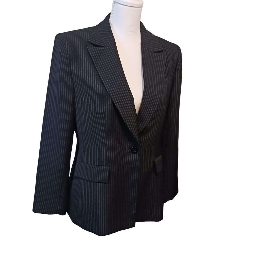 Collections for Le Suit, Black Blazer with White Pinstripes, Size 10P - Picture 1 of 12